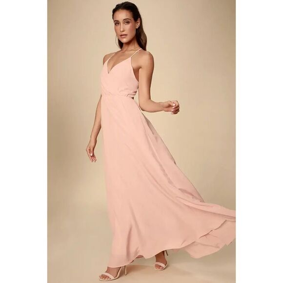 LULUS Everything's All Bright Blush Pink Backless Maxi Dress Size Medium - Picture 1 of 12
